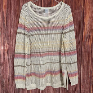 Chicos Open Knit Sweater Size 4 US XXL Textured Coastal Boho Mesh Beachy